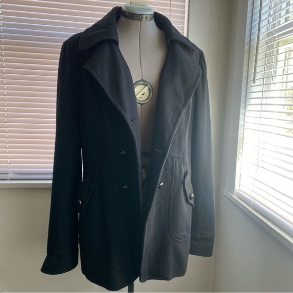GUESS Women's Black Wool Brend Tailored Pea Coat Dark Academia Size XL - Picture 5 of 11